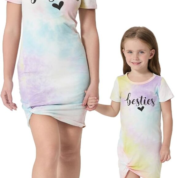 Mommy and Me Cotton T-Shirt Dresses Matching Family Vacation Outfits - Picture 1 of 7